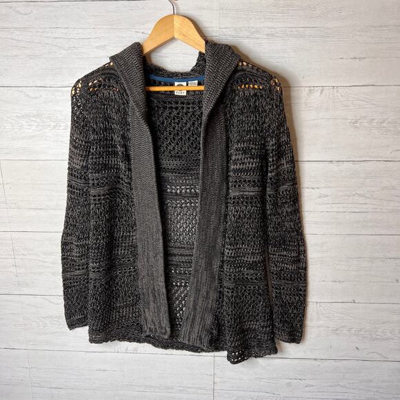 Roxy Sweater Womens Size Small Dark Gray Marled Open Knit Hoodie Cardigan - Picture 3 of 12